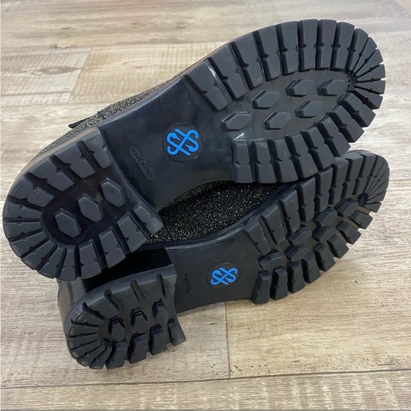 NWOT Ross & Snow Stefana Gold Glitter Black Leather Ankle Combat Boots Size 8 - Picture 12 of 13